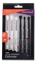 01 Kit de 6 pincéis para maquiagem Macrilan WB800 cor preto fosco e branco perolado
