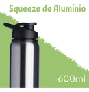 Squeeze 600ml Garrafa Alumínio Fitness Água Academia C/ Alça Cor Preto