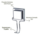 Suporte Porta Toalhas Banho Rosto Nicho Com Ventosa Arthi Cromado