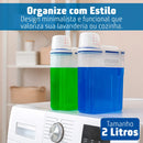 Pote Hermético 2 Litros Copo Dosador Porta Sabão Pó Liquido Amaciante Dispenser Organizador De Cozinha Pia Lavanderia Despensa IRSINA