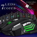 Mouse Gamer Para Jogo 3.200 Dpi Óptico Com Led Rgb Usb 7 Botões 4 Velocidades Dpi Ergonômico Casenn Preto