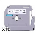 10x Fita Compativel P/ Uso Rotulador Brother Pt-70 Pt0 Mk231 Cor Branco