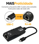 Cabo Adaptador Usb-c/type-c Para Rj45 Lan Ethernet 10/100/1000mbps Rede Externa Gigabit Cor: Preto - Marca: Smart Tools®