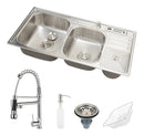 Kit cuba para cozinha pia dupla em aço inox com lixeira nukini e torneira gourmet munim prata Pingoo.casa