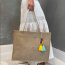 Bolsa De Praia Feminina Palha Com Zíper Chaveiro Ipermeável