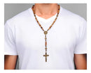 Colar Terço De São Bento Contas De Madeira com Cruz E Medalha
