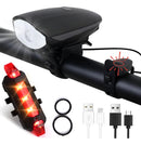 Kit Farol Buzina E Lanterna Bike Led Recarregável Bicic Preto