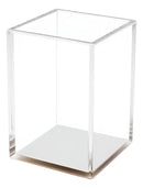 Porta Caneta Em Acrílico Transparente Com Fundo Espel Prata