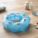 Porta Comprimido Semanal Com 07 Divisória Caixa Em Plástico Redondo Prático Porta Remédios Cores Azul Rosa Transpante Branco