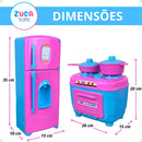 Cozinha Infantil Brinquedo Menina Fogão Panelas Geladeira Cor Rosa Com Turquesa