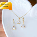 Brinco Feminino E Correntinha Perola Gota Pingente Folheado