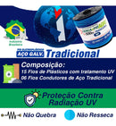 Fio Eletroplastico Para Cerca Elétrica Rural 15/6 - 15 Fios Polímeros de Plástico / 6 Fios Aço Galvanizado - Rolo 500m Azul