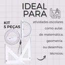 Kit 5un Escolar Transferidor Esquadro Compasso Matemática Cristal