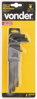 Jogo Chave Allen Longa Hexagonal 1,5 A 10mm 9 Peças Vonder Cor Preto