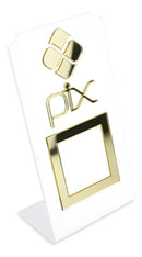 Arte Sedução Placa Pix Qr Code Display Vertical Para Pagamentos Acrílico Branco Cor Branco e Dourado 15x 8 cm