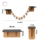 Parquinhos De Gato 8 Peças Kit Playground Mdf com Nicho, Ponte, Prateleira, Degrau e Arranhador BOX FAN