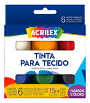 Tinta Para Tecido Acrilex Colors 6 Cores 15ml Pintura Textil