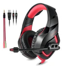 Fone de ouvido over-ear gamer Onikuma K1-B black e red com luz LED