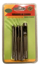 Jogo Furadores Couro Borracha Vazador Perfurador Aço 5 Pç