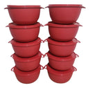 Kit Potes 1 Lt Bowl Redondo C/10 Tapuer Vasilha Plást Vermelho
