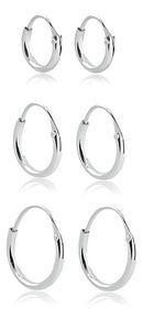 Kit Trio Argolas Redondas Prata 925 10mm/12mm/14mm