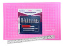 Kit Estilete Bisturi + Base Corte A3 45x30 + Régua Aço 30 Cm Cor Rosa