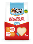 Areia Biodegradável de Milho e Mandioca Fina Great Pets 2kg