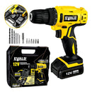Parafusadeira e Furadeira à Bateria 12V Bivolt PFE-12EV IMPACTO, Maleta e Kit EVALD