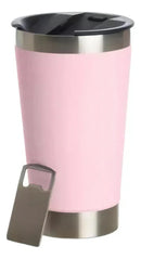 Copo Térmico Cerveja Aço Inox C/ Abridor 473ml Cor Rosa