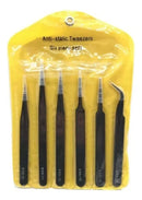 Kit 6 Unidades Pinça Preta Aço Inoxidável Anti Estáticas
