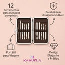 Kit Manicure Portátil Estojo Alicate Cortador De Unha 12 Pç - Desencravador De Unha Alicate Lixa Profissional Premium Tesoura Empurrador De Cutículas Marca Kamufla