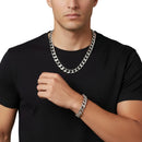Cordão Masculina Grossa Conjunto + Pulseira Pr Prateado 70cm