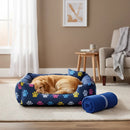 Cama De Cachorro médio Cama lavável com ziper resistente fácil remoção dos enchimentos kit cama, manta e almofada Cor Azul-marinho