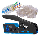 100 Rj45 Ez + Alicate Crimpar Cabo Rede Cat5/6/7 Vazado Kit
