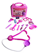 Kit Maleta Médica, Faz De Conta, Enfermeira Infantil, Doutora, Educativo, Divertido, Rosa, 14 Peças