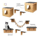 Kit De Gato Casa Casinha Parede Playground 9 Peças Cor Mdf Cru