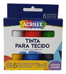 Tinta Para Tecido Acrilex Colors 6 Cores 15ml Pintura Textil