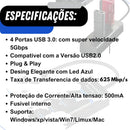 Hub cabo extensor USB 3.0 highspeed com 4 PORTAS HD preto adaptador EXBOM