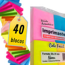40 Blocos Recados Cole Fácil Neon 38x50mm 100 Folhas Cores: Rosa Azul Laranja Amarelo Imprimaster