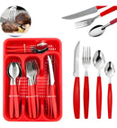 Kit Talheres 24 Pecas Porta Talher Luxo Premium Cor Vermelho