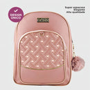 Mochila Feminina Universitária Couro Média Escolar Barata Cor Rosa Desenho Do Tecido Coração