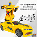 Carro Camaro Transforma Vira Robô Com Som Luz Carrinho Transformers Bate Volta A Pilha Cor Amarelo