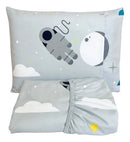 Lençol Para Berço C/ Elástico E Fronha Micropercal Espacial Cor Cinza/azul Desenho Do Tecido Foguete Espacial