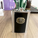 Cantil Porta Bebida De Bolso 255ml Inox Revestido Em Couro Cor Preto - Cantil revestido em couro ecológico