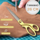 Tesoura De Costura Profissional Alfaiate 26cm Dourada Ideal Para Tecidos, Artesanato, Patchwork, Corte Preciso E Durável, Indicada Para Alfaiataria, Ateliês E Trabalhos De Costura Em Gera
