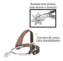 Espora De Inox Correia Couro Quarto De Milha Toda Em Aço