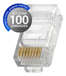 Kit 100 Conector Rj45 Utp Lan Cat5e Banho De Ouro Cabo De Rede - Link+