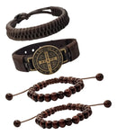 Pulseira Masculina De Couro Medalha São Bento Kit C/04