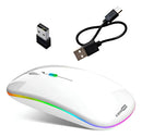 Mouse Sem Fio Bateria Recarregável Wireless 2.4ghz E Bluetooth Led Rgb Dpi Ajustavel Ergonômico Silencioso Para Pc Desktop Notebook Tablet Smartphone Casenn Branco
