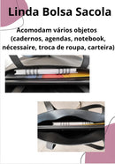 Bolsa De Ombro Grande Feminina Trabalho Passeio Linda Couro Cor Preto Desenho Do Tecido Liso